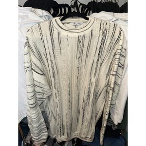 Vintage Men's XL Sweater Bergati T-Shirt Winter Jacket Pullover Knit White Black